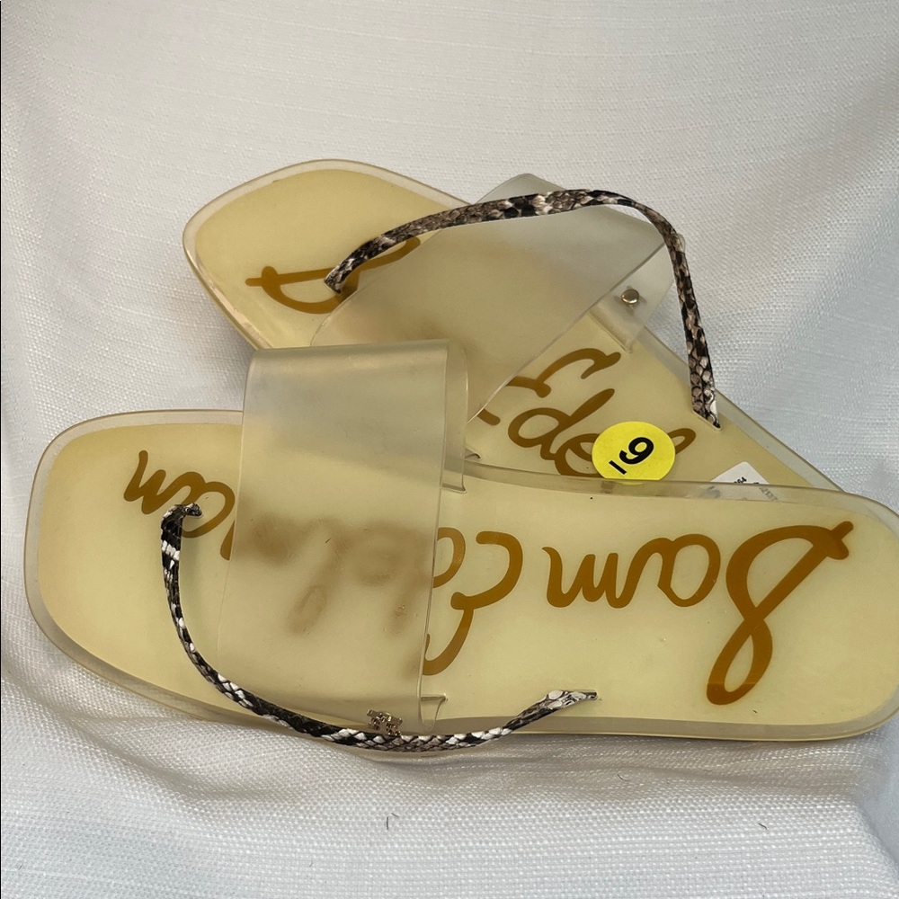 Sam Edelman Clear Slide Sandals with Snake-Print Thong Straps